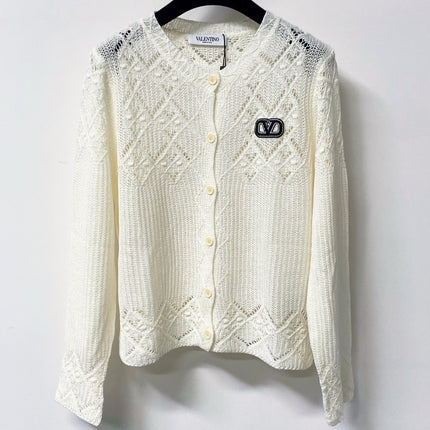 VALENTINO 26S OPENWORK KNIT BUTTON CARDIGAN 382