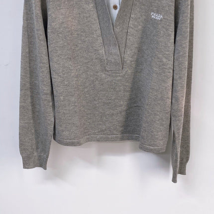 PRADA 26S V-NECK KNIT TOP WITH SHIRT COLLAR 1314