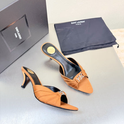 YSL 26S HIGH HEEL SANDALS 65 MM IN ORANGE FABRIC