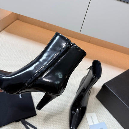 YSL 26S HEELED ANKLE BOOTS 70 MM IN BLACK GLOSSY LAMBSKIN