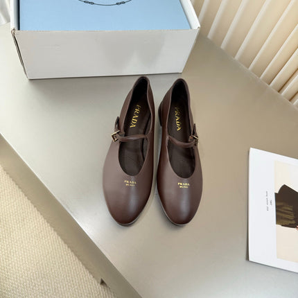 PRADA 26S BALLERINAS IN CHOCOLATE BROWN SMOOTH CALFSKIN