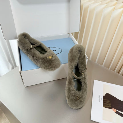 PRADA 26S MARY JANE BALLET IN TAUPE GREY SHEARLING