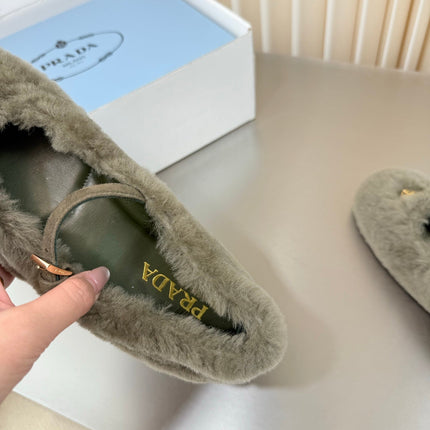 PRADA 26S MARY JANE BALLET IN TAUPE GREY SHEARLING