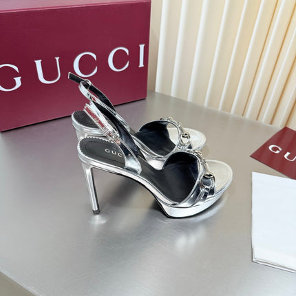 GUCCI 26S SLINGBACK PUMP 105 MM IN SILVER CALFSKIN