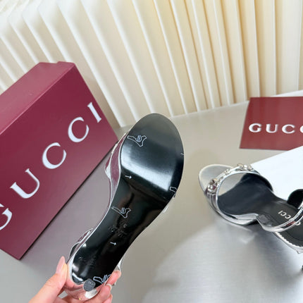 GUCCI 26S SLINGBACK PUMP 105 MM IN SILVER CALFSKIN