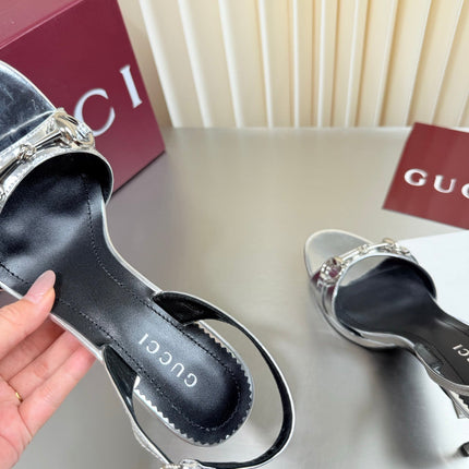 GUCCI 26S SLINGBACK PUMP 105 MM IN SILVER CALFSKIN