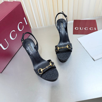 GUCCI 26S SLINGBACK PUMP 105 MM IN BLACK GG CANVAS