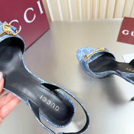 GUCCI 26S SLINGBACK PUMP 105 MM IN BLUE DENIM