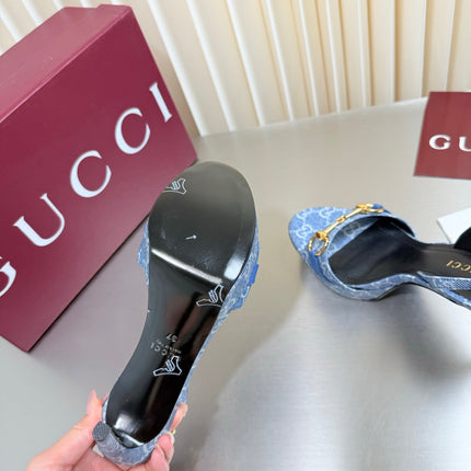 GUCCI 26S SLINGBACK PUMP 105 MM IN BLUE DENIM