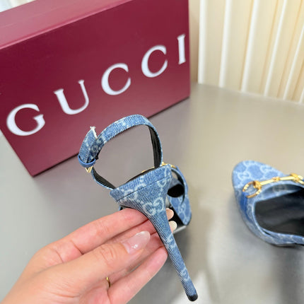 GUCCI 26S SLINGBACK PUMP 105 MM IN BLUE DENIM