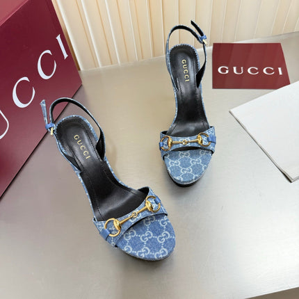 GUCCI 26S SLINGBACK PUMP 105 MM IN BLUE DENIM
