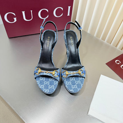 GUCCI 26S SLINGBACK PUMP 105 MM IN BLUE DENIM
