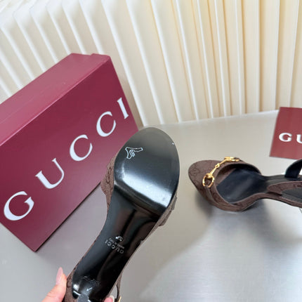 GUCCI 26S SLINGBACK PUMP 105 MM IN DARK BROWN GG CANVAS