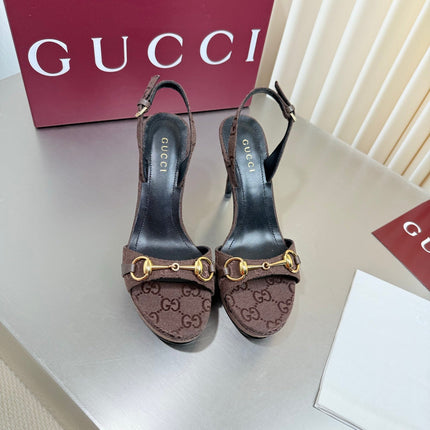 GUCCI 26S SLINGBACK PUMP 105 MM IN DARK BROWN GG CANVAS
