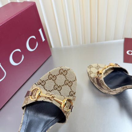 GUCCI 26S SLINGBACK PUMP 105 MM IN BEIGE GG CANVAS