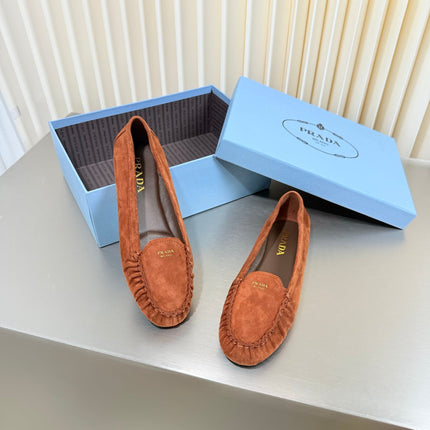 PRADA 26S CLASSIC LOAFERS IN COGNAC BROWN SUEDE
