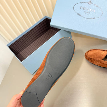 PRADA 26S CLASSIC LOAFERS IN COGNAC BROWN SUEDE