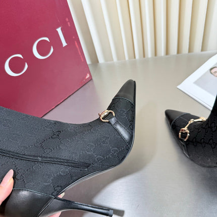 GUCCI 26S HORSEBIT BOOTS 105 MM IN BLACK LEATHER AND CANVAS