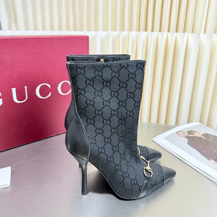 GUCCI 26S HORSEBIT BOOTS 105 MM IN BLACK LEATHER AND CANVAS