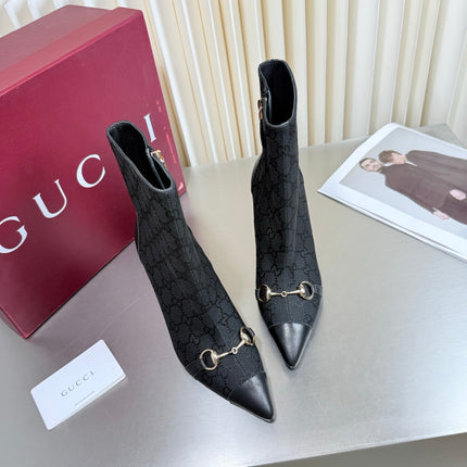GUCCI 26S HORSEBIT BOOTS 105 MM IN BLACK LEATHER AND CANVAS
