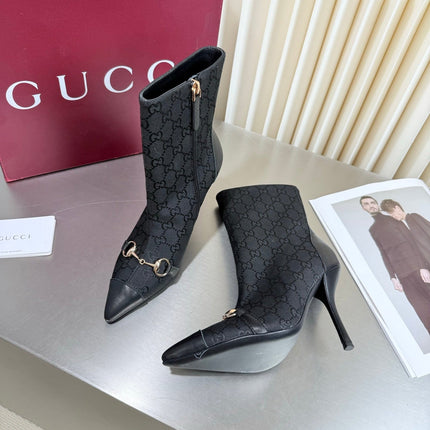 GUCCI 26S HORSEBIT BOOTS 105 MM IN BLACK LEATHER AND CANVAS