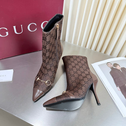 GUCCI 26S HORSEBIT BOOTS 105 MM IN DARK BROWN LEATHER AND CANVAS