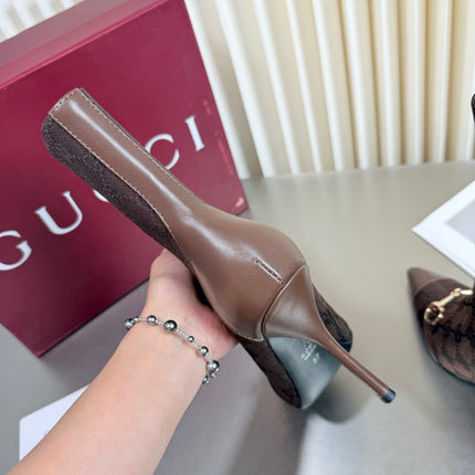 GUCCI 26S HORSEBIT BOOTS 105 MM IN DARK BROWN LEATHER AND CANVAS