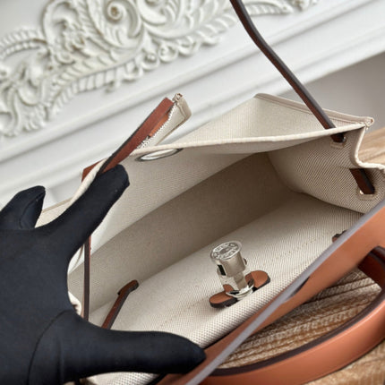 ZIP CABINE 31 BAG IN PALE GRAY CANVAS AND BRONZE BROWN CALFSKIN