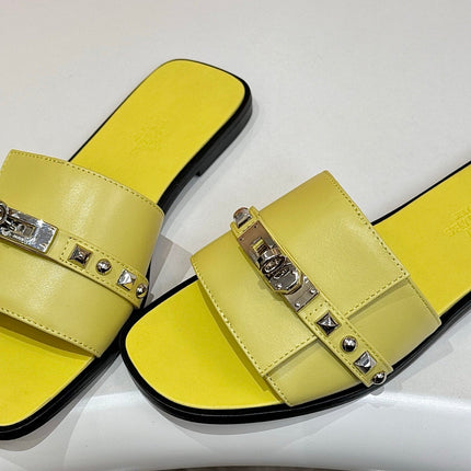 HM 26S GIULIA SANDAL IN YELLOW CALFSKIN SILVER HARDWARE