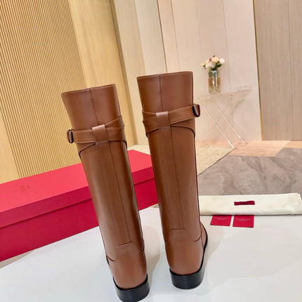 VALENTINO 26S TALL BOOTS IN COGNAC BROWN CALFSKIN