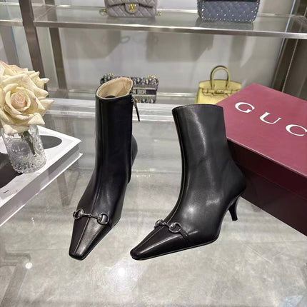 GUCCI 26S HORSEBIT ANKLE BOOTS 55 MM IN BLACK LAMBSKIN