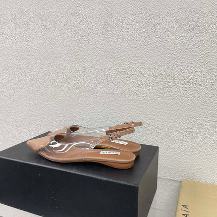 ALAIA LE COEUR FLAT SLINGBACKS IN BEIGE PATENT LAMBSKIN