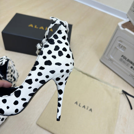 DECOLLETE PUMPS IN BLACK MIX WHITE DOTS HAIRCALF