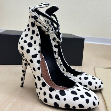 DECOLLETE PUMPS IN BLACK MIX WHITE DOTS HAIRCALF