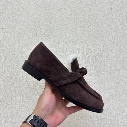 BOTTEGA VENETA 26S LOAFERS IN DARK BROWN SUEDE AND WHITE WOOL