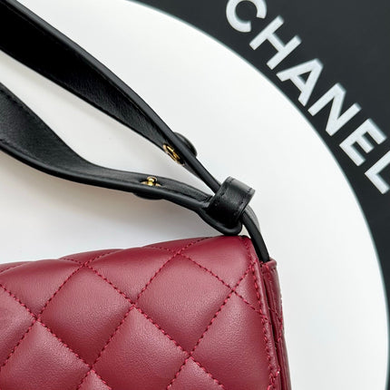 CHANEL 26S FLAP BAG 25 IN DARK RED QUILTED LAMBSKIN