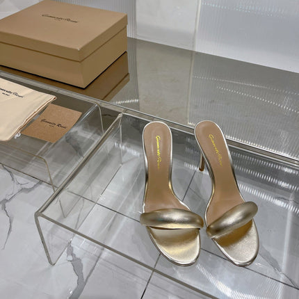 GIANVITO ROSSI 26S PADDED STRAP HIGH-HEEL MULES 105 MM IN GOLD LAMBSKIN