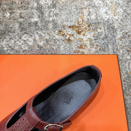 HM 26S PERFORATED BALLET FLATS IN WINE RED CALFSKIN