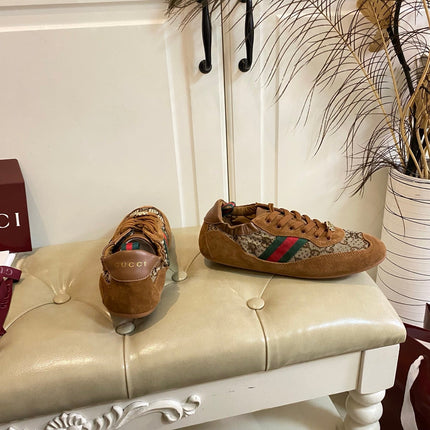 GUCCI 26S SNEAKER IN BROWN SUEDE CRYSTAL EMBELLISHED