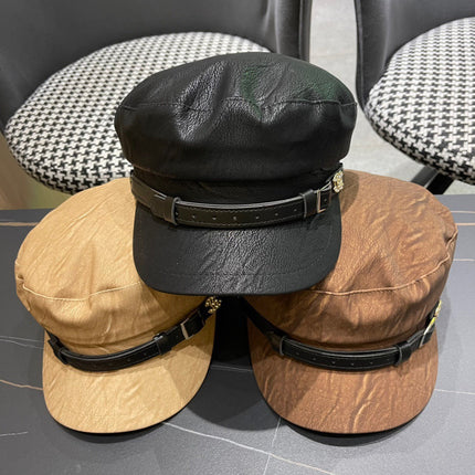 BAKER BOY CAP IN PEANUT BROWN CALFSKIN 420948