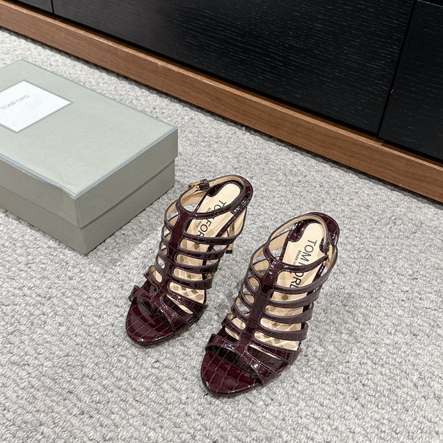 HIGH SANDAL 10 CM IN MAHOGANY RED CALFSKIN
