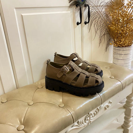 PRADA 26S BUCKLE FISHERMAN SANDALS CHUNKY SOLE IN BROWN CANVAS