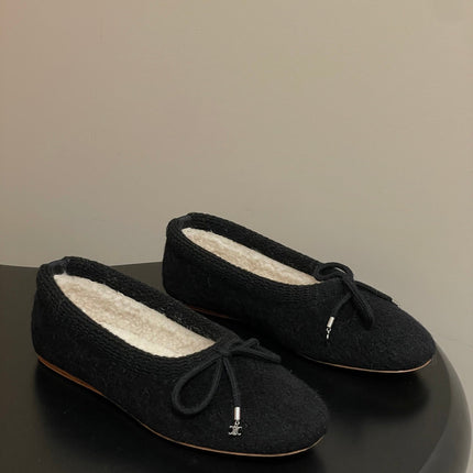 CELINE 26S BALLET FLATS IN BLACK WOOL WITH BOW STYLE 1