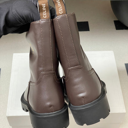 CELINE 26S MARGARET ANKLE BOOTS IN DARK BROWN CALFSKIN