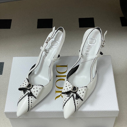 DIOR 26S SLINGBACK HIGH HEELS 100 MM IN WHITE CALFSKIN