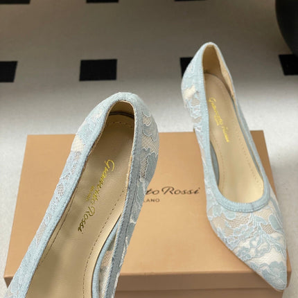 GIANVITO ROSSI 26S HIGH HEELS 85 MM IN LIGHT BLUE LACE