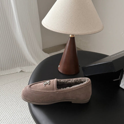 CHANEL 26S LOAFERS IN GREY SUEDE AND SHEARLING LINING