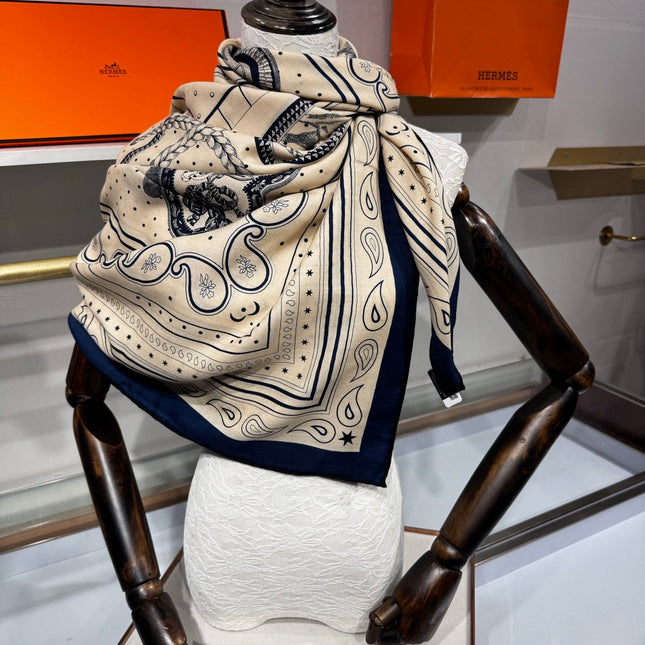 HERMES 26S SCARF 140 IN SILK AND CASHMERE 495969