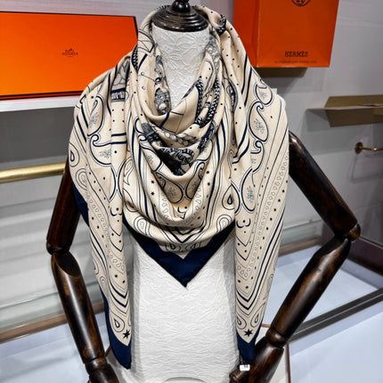 HERMES 26S SCARF 140 IN SILK AND CASHMERE 495969