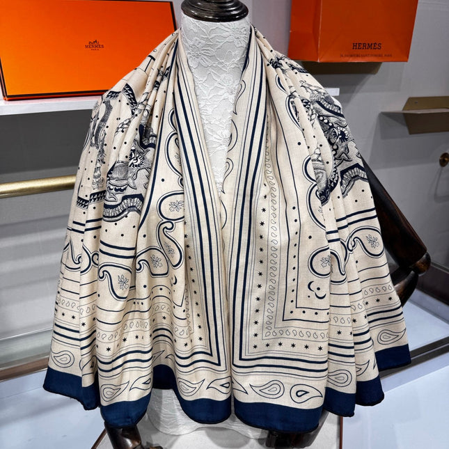 HERMES 26S SCARF 140 IN SILK AND CASHMERE 495969